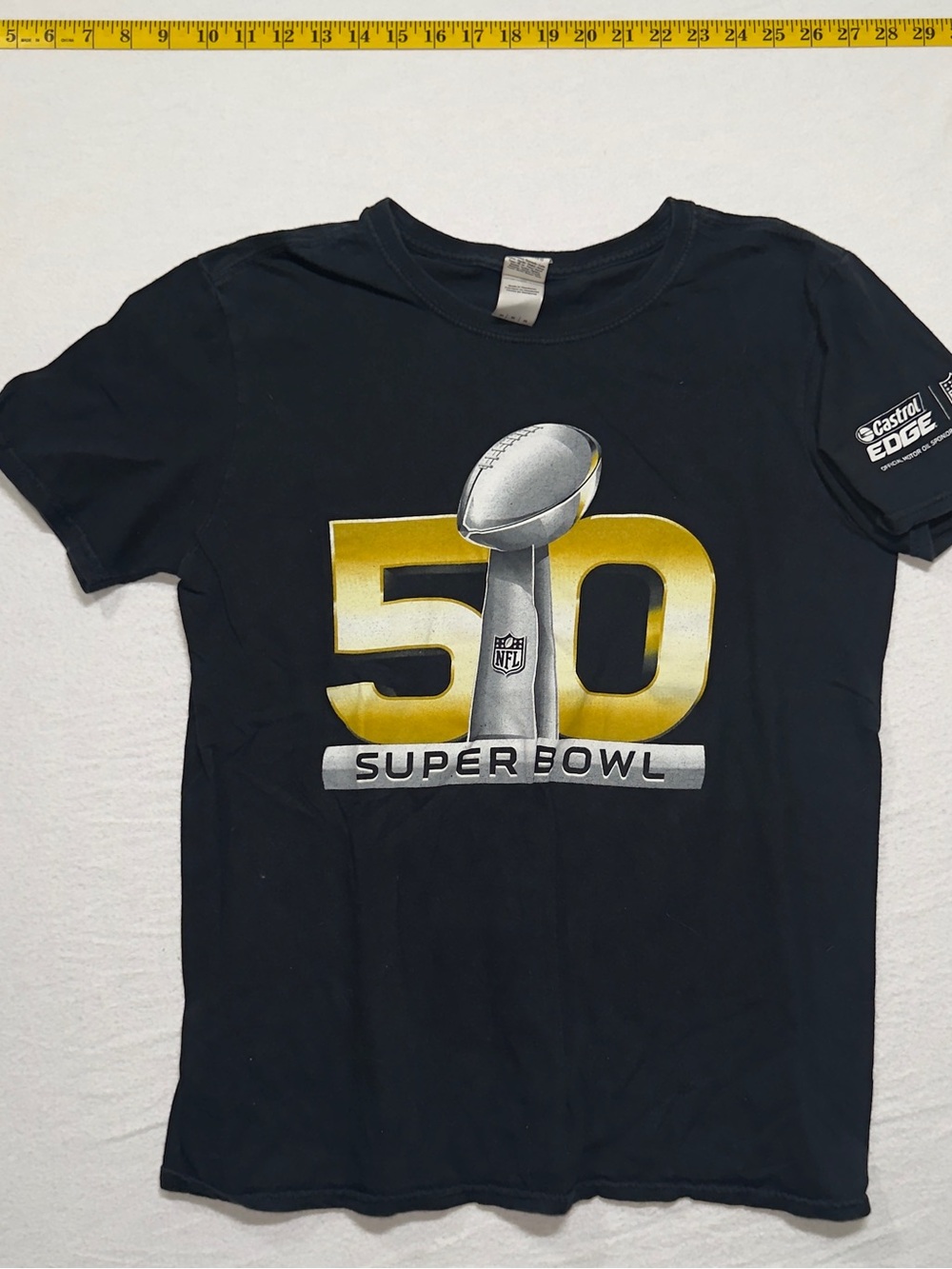 Gildan Black Super Bowl 50 Graphic Tee with Gold & Silver Print